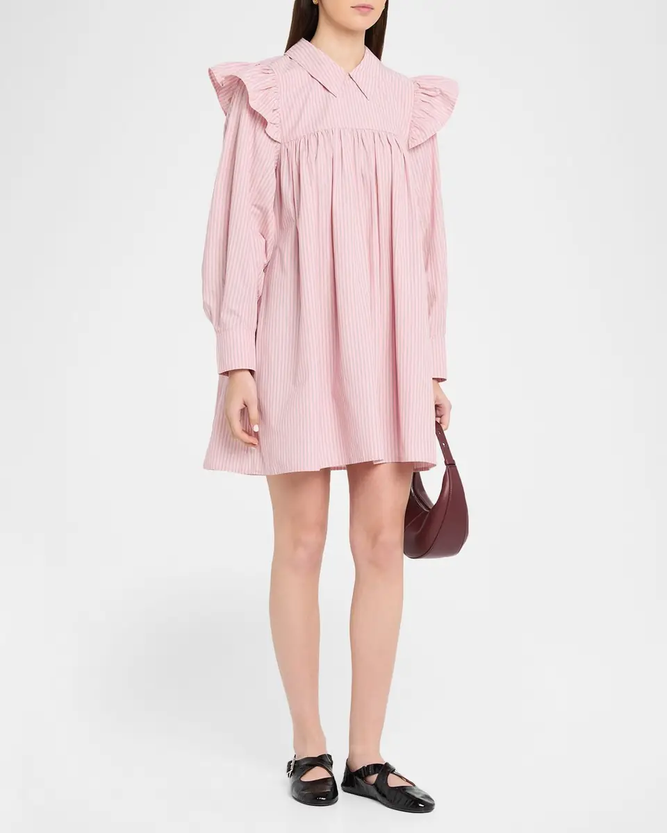 Ganni Oxford Stripe Long-Sleeve Mini Dress | Thumbnail 4