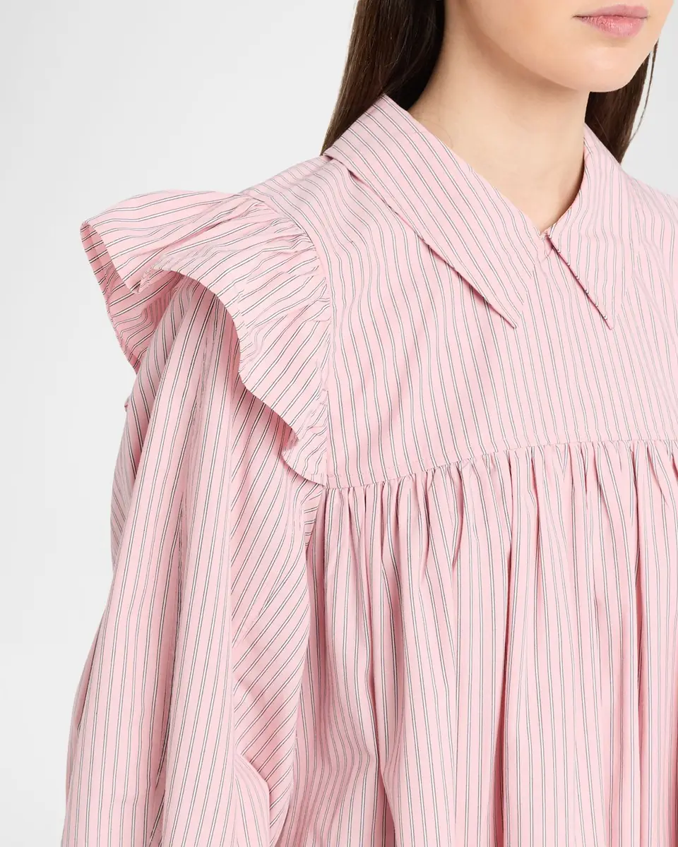 Ganni Oxford Stripe Long-Sleeve Mini Dress | Thumbnail 5