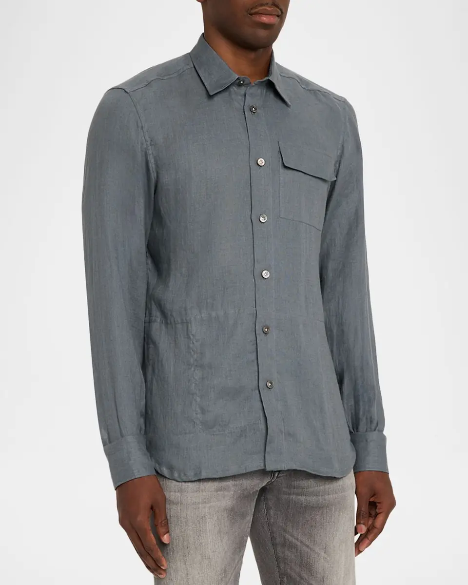 Kiton Men's Linen Flap-Pocket Casual Button-Down Shirt | Thumbnail 3 Kiton Men's Linen Flap-Pocket Casual Button-Down Shirt | Thumbnail 3