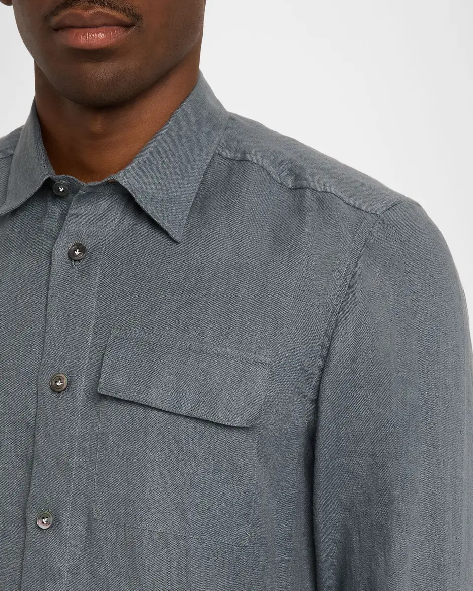 Kiton Men's Linen Flap-Pocket Casual Button-Down Shirt | Thumbnail 4 Kiton Men's Linen Flap-Pocket Casual Button-Down Shirt | Thumbnail 4