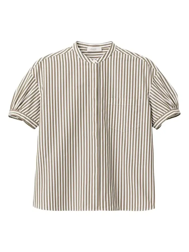 Stripe Poplin Puff-Sleeve Shirt