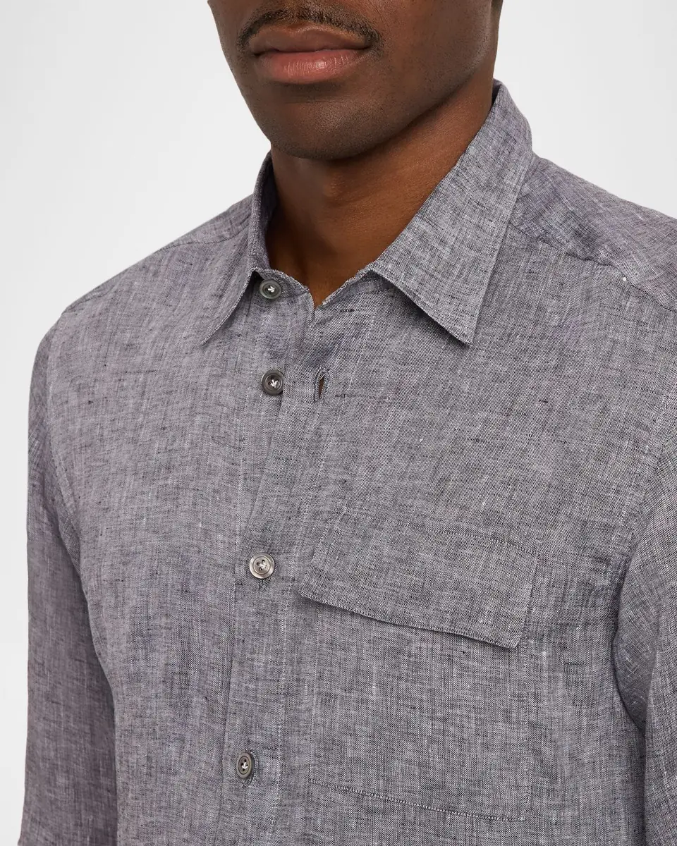 Kiton Men's Linen Flap-Pocket Casual Button-Down Shirt | Thumbnail 4