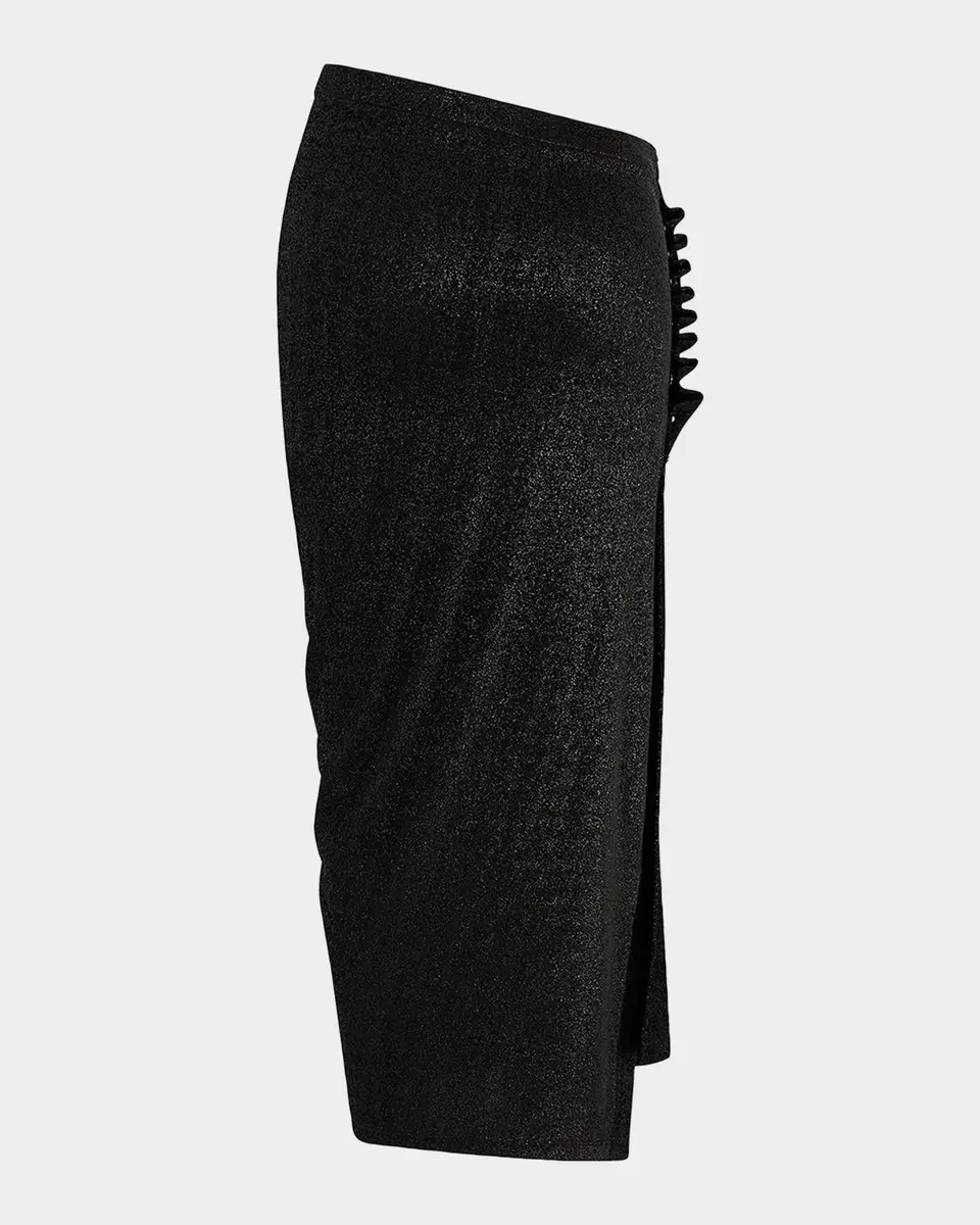 Rabanne Metallic Jersey Ruched Midi Skirt | Thumbnail 2 Rabanne Metallic Jersey Ruched Midi Skirt | Thumbnail 2