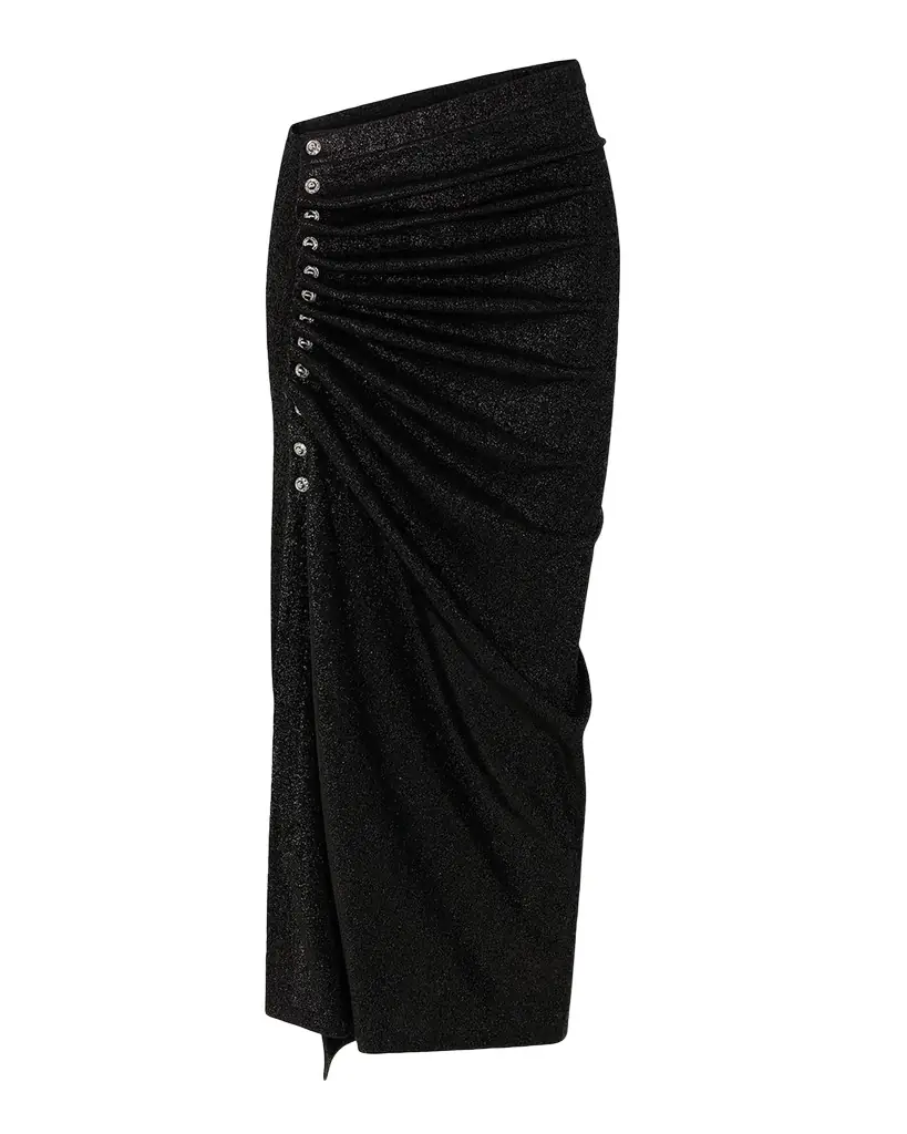 Metallic Jersey Ruched Midi Skirt
