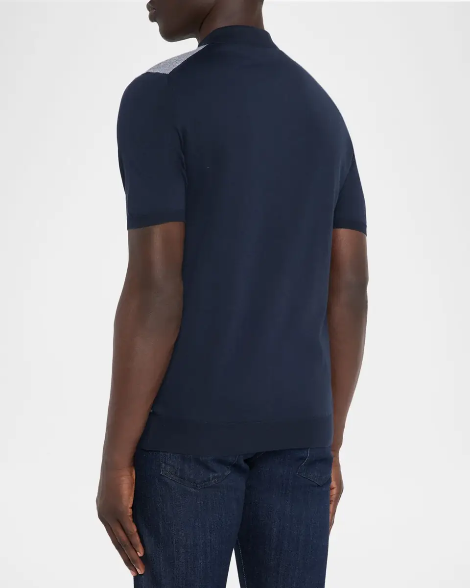 Kiton Men's Cotton Textured-Front Knit Polo Sweater | Thumbnail 2 Kiton Men's Cotton Textured-Front Knit Polo Sweater | Thumbnail 2