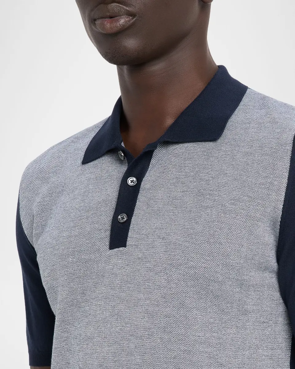Kiton Men's Cotton Textured-Front Knit Polo Sweater | Thumbnail 4 Kiton Men's Cotton Textured-Front Knit Polo Sweater | Thumbnail 4