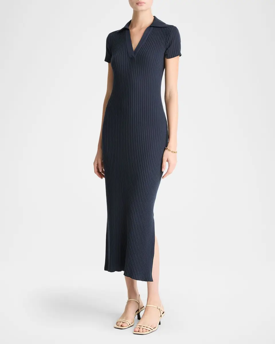 Vince Ribbed Short-Sleeve Polo Dress | Thumbnail 2 Vince Ribbed Short-Sleeve Polo Dress | Thumbnail 2