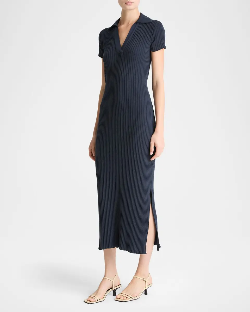 Vince Ribbed Short-Sleeve Polo Dress | Thumbnail 4 Vince Ribbed Short-Sleeve Polo Dress | Thumbnail 4