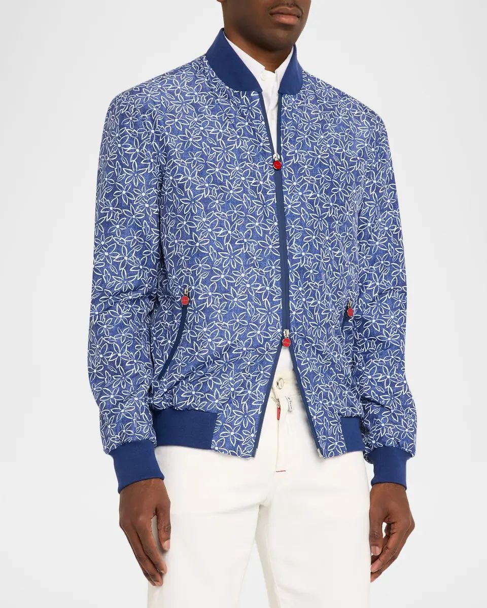 Kiton Men's Floral Print Ribbed-Trim Blouson | Thumbnail 3 Kiton Men's Floral Print Ribbed-Trim Blouson | Thumbnail 3