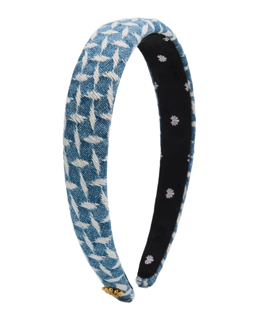 Lele Sadoughi Charlotte Lattice Denim Headband | Image 1 Lele Sadoughi Charlotte Lattice Denim Headband | Image 1
