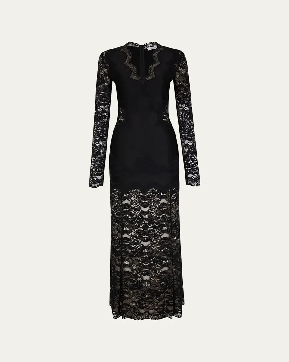 Rabanne Long-Sleeve Stretch Lace Jersey Maxi Dress | Thumbnail 2 Rabanne Long-Sleeve Stretch Lace Jersey Maxi Dress | Thumbnail 2