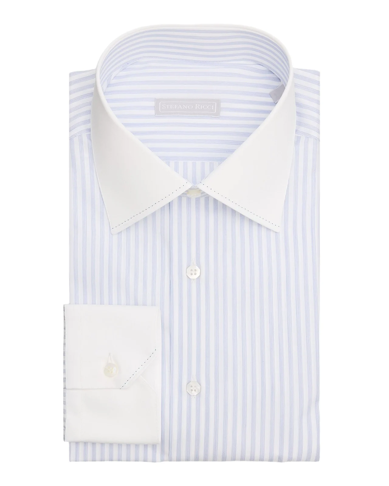 Men's Contrast Collar and Cuff Cotton Stripe Dress Shirt