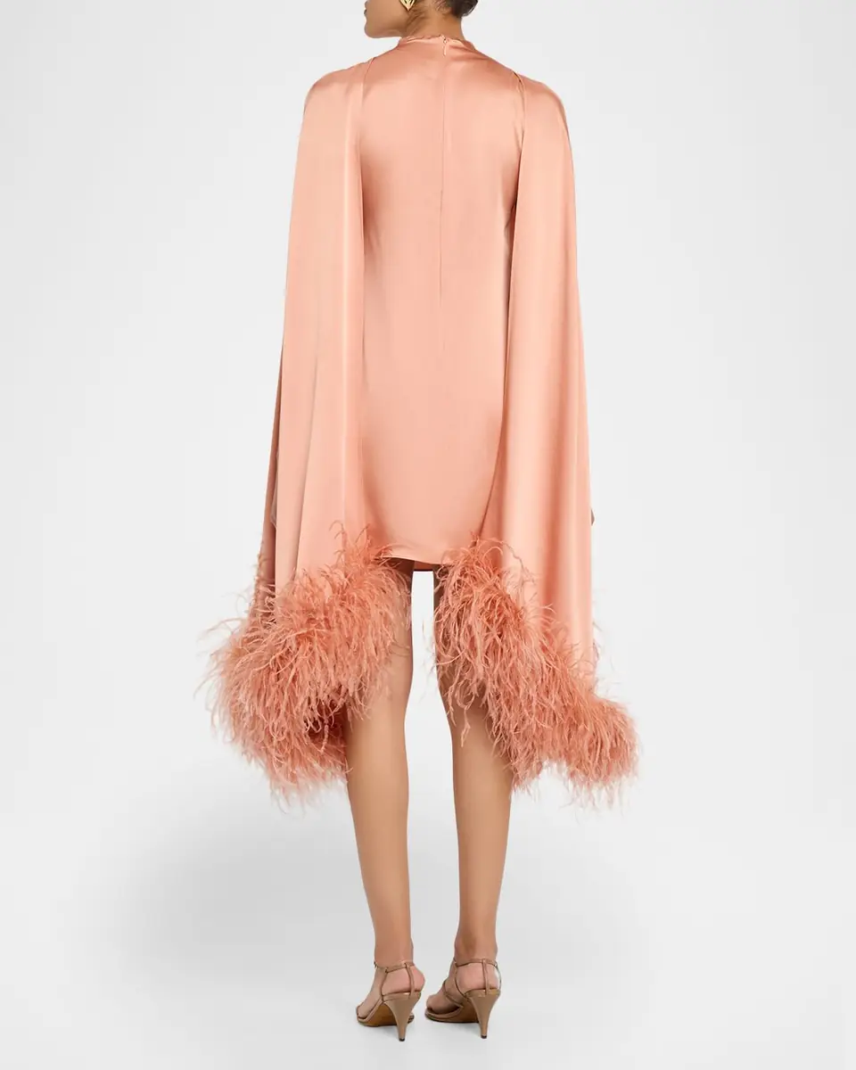LAPOINTE Feather Trim Satin Cape Sleeve Mini Dress | Thumbnail 3 LAPOINTE Feather Trim Satin Cape Sleeve Mini Dress | Thumbnail 3