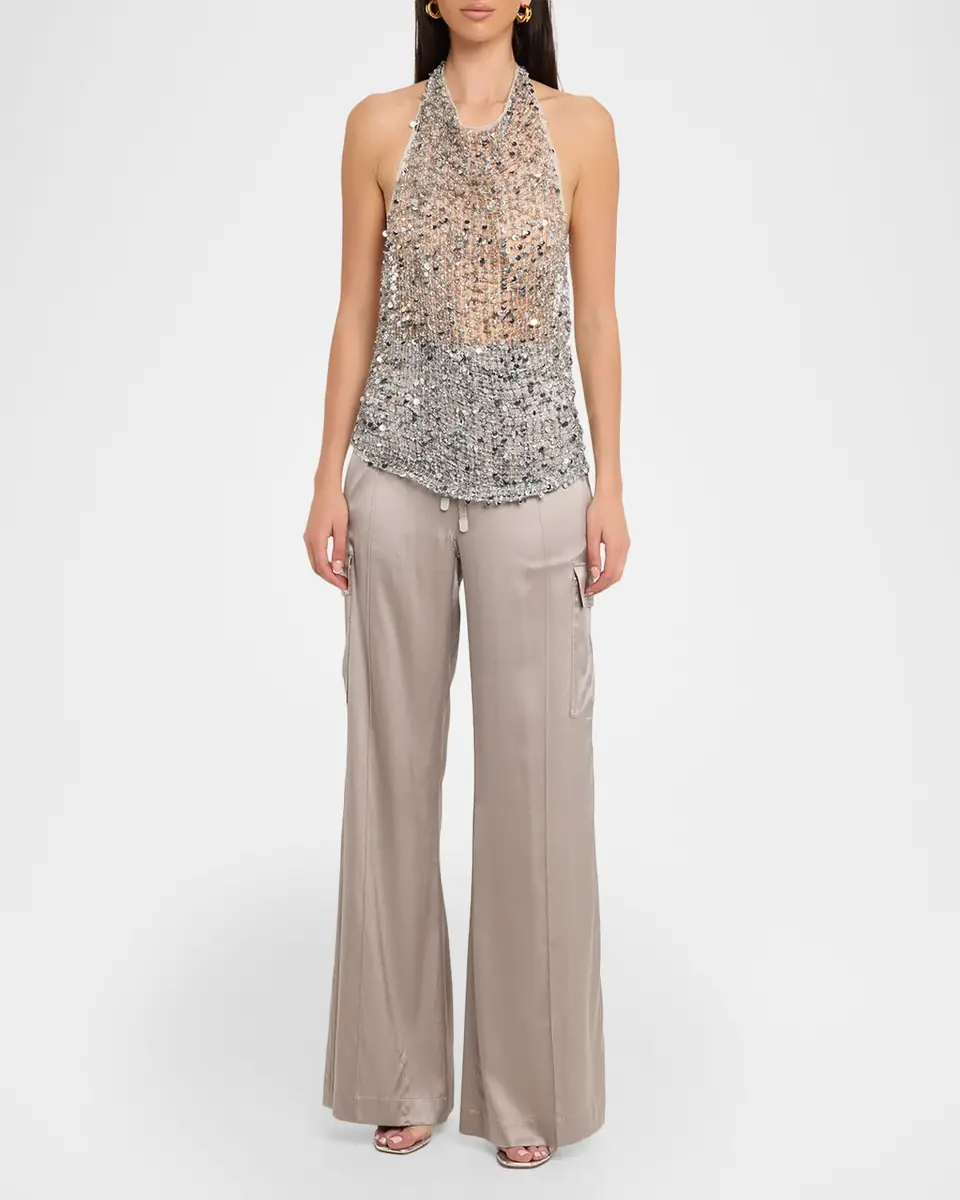 Lapointe Sequined Net Mesh Halter Top | Thumbnail 2 Lapointe Sequined Net Mesh Halter Top | Thumbnail 2