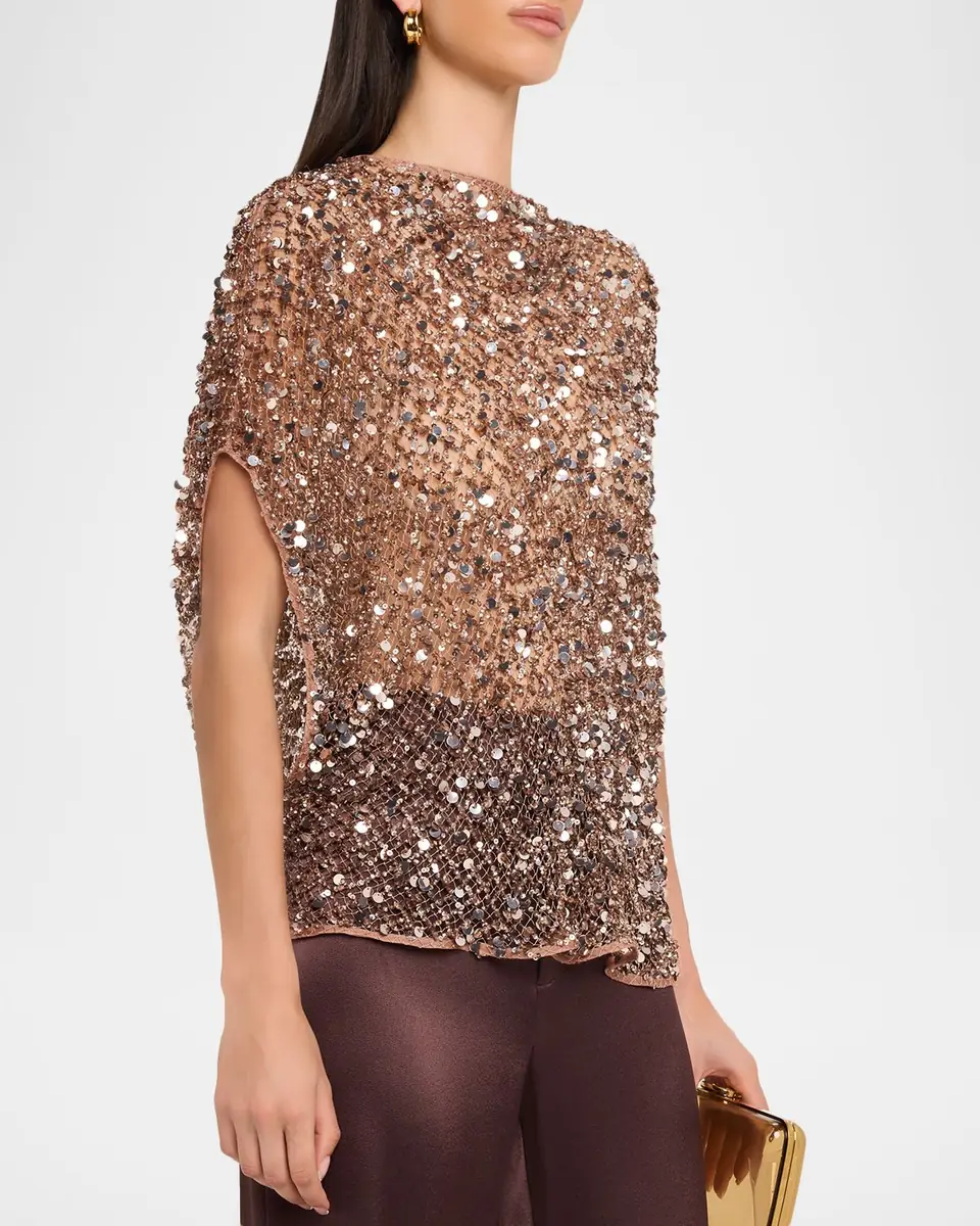Lapointe Sequined Net Mesh Cap-Sleeve Top | Thumbnail 4 Lapointe Sequined Net Mesh Cap-Sleeve Top | Thumbnail 4