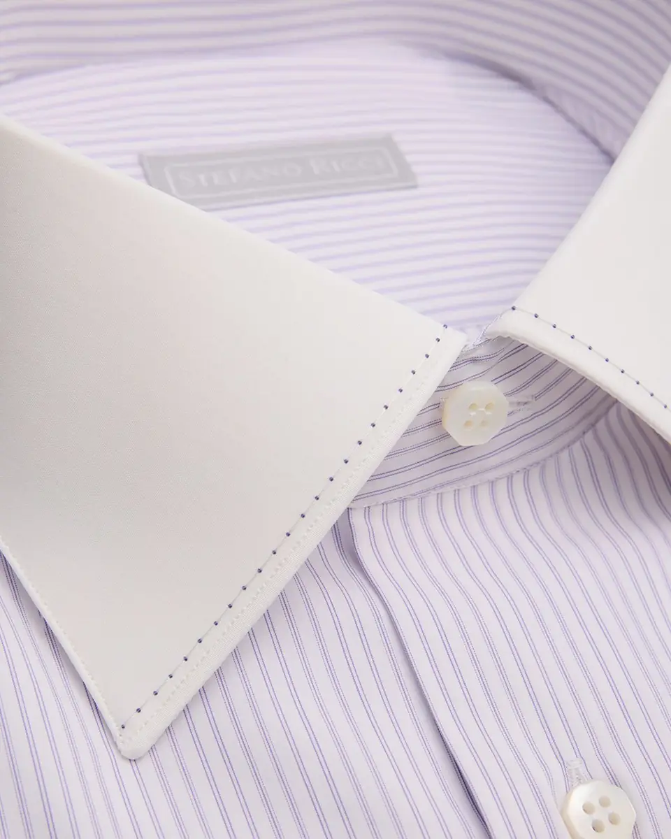 Stefano Ricci Men's Contrast Collar and Cuff Cotton Stripe Dress Shirt | Thumbnail 2 Stefano Ricci Men's Contrast Collar and Cuff Cotton Stripe Dress Shirt | Thumbnail 2