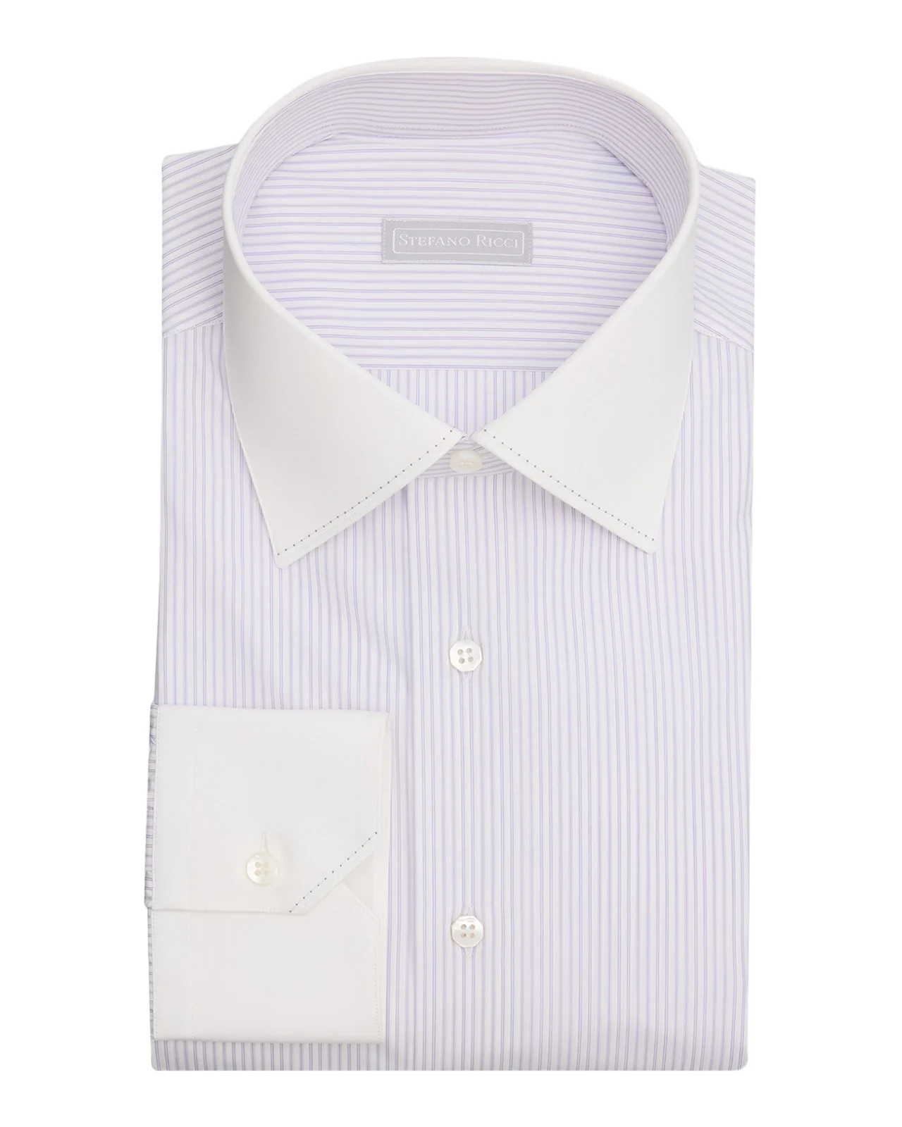 Men's Contrast Collar and Cuff Cotton Stripe Dress Shirt