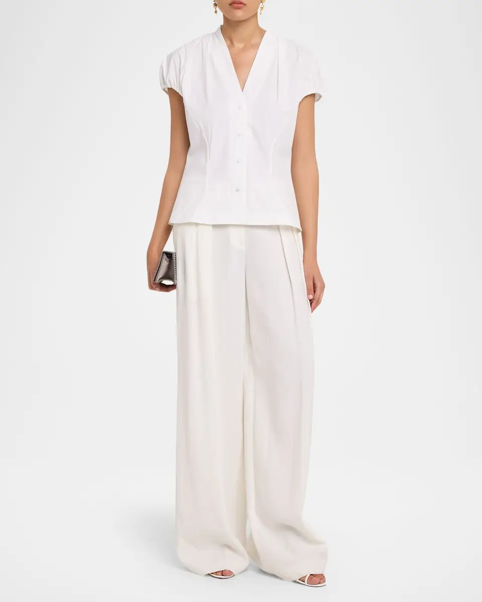 Lela Rose V-Neck Cotton Poplin Button-Down Shirt | Thumbnail 2 Lela Rose V-Neck Cotton Poplin Button-Down Shirt | Thumbnail 2