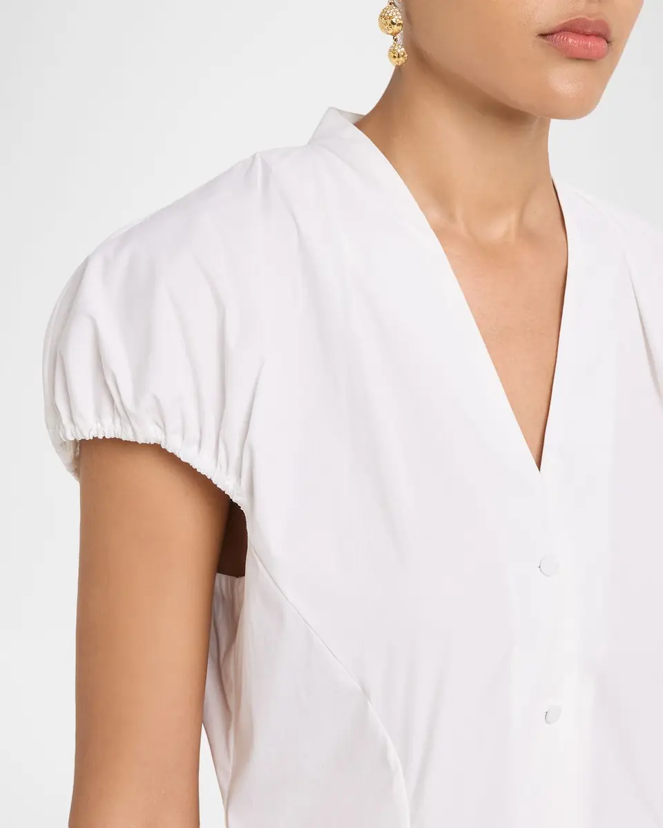 Lela Rose V-Neck Cotton Poplin Button-Down Shirt | Thumbnail 5 Lela Rose V-Neck Cotton Poplin Button-Down Shirt | Thumbnail 5