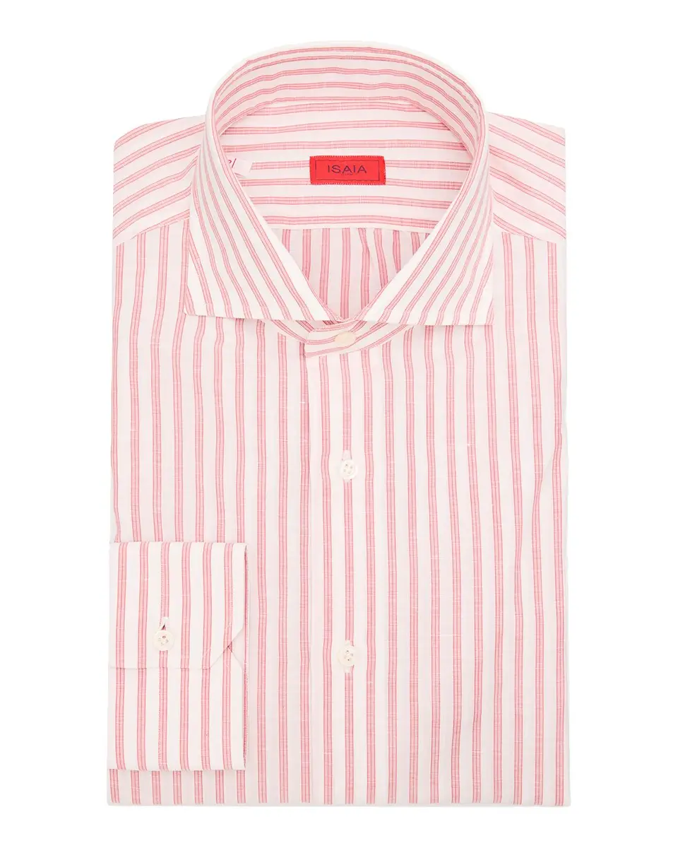 Isaia Men's Candy Stripe Cotton and Linen Dress Shirt | Thumbnail 3 Isaia Men's Candy Stripe Cotton and Linen Dress Shirt | Thumbnail 3