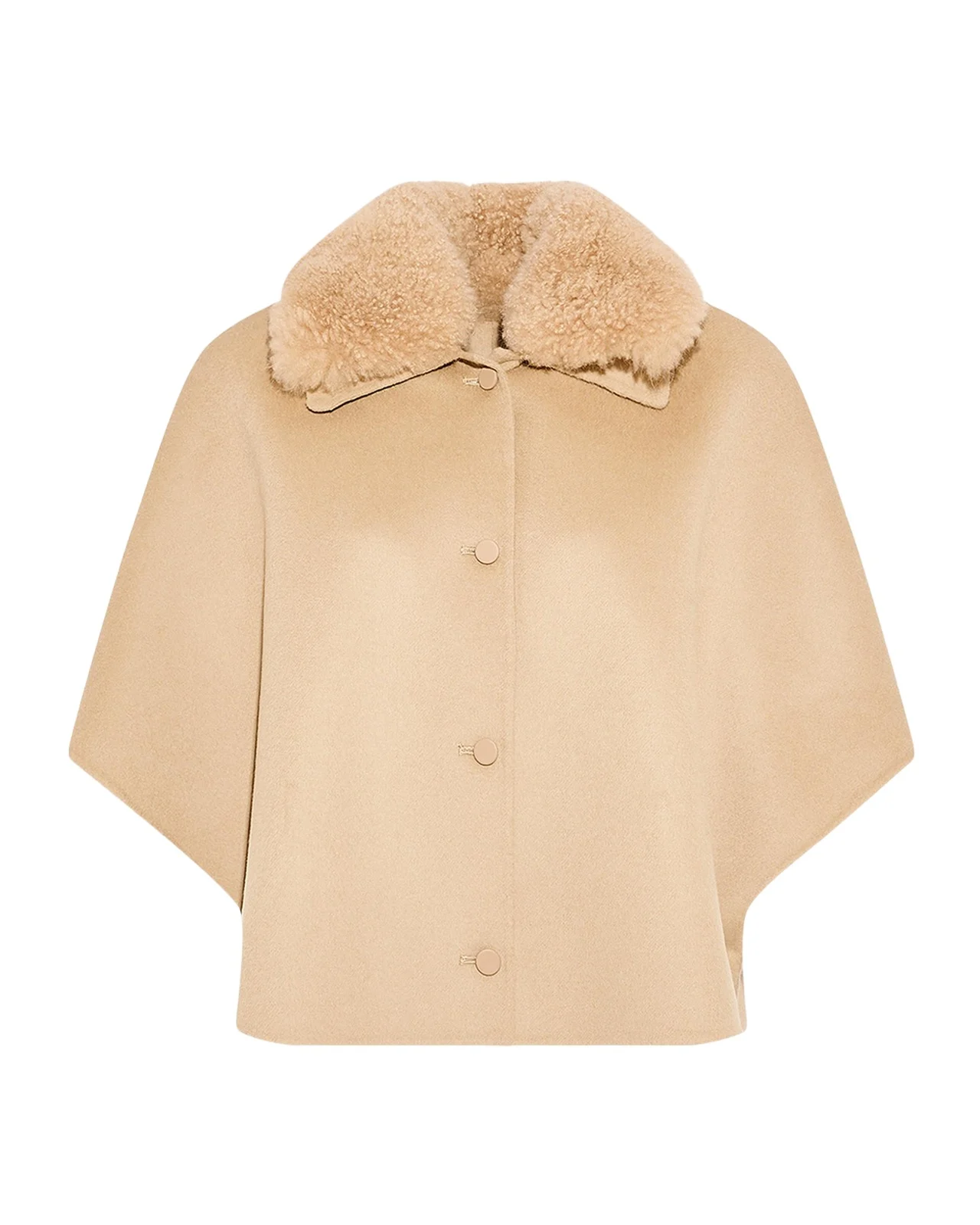 Cashmere-Blend Cape with Removable Shearling Collar Cashmere-Blend Cape with Removable Shearling Collar