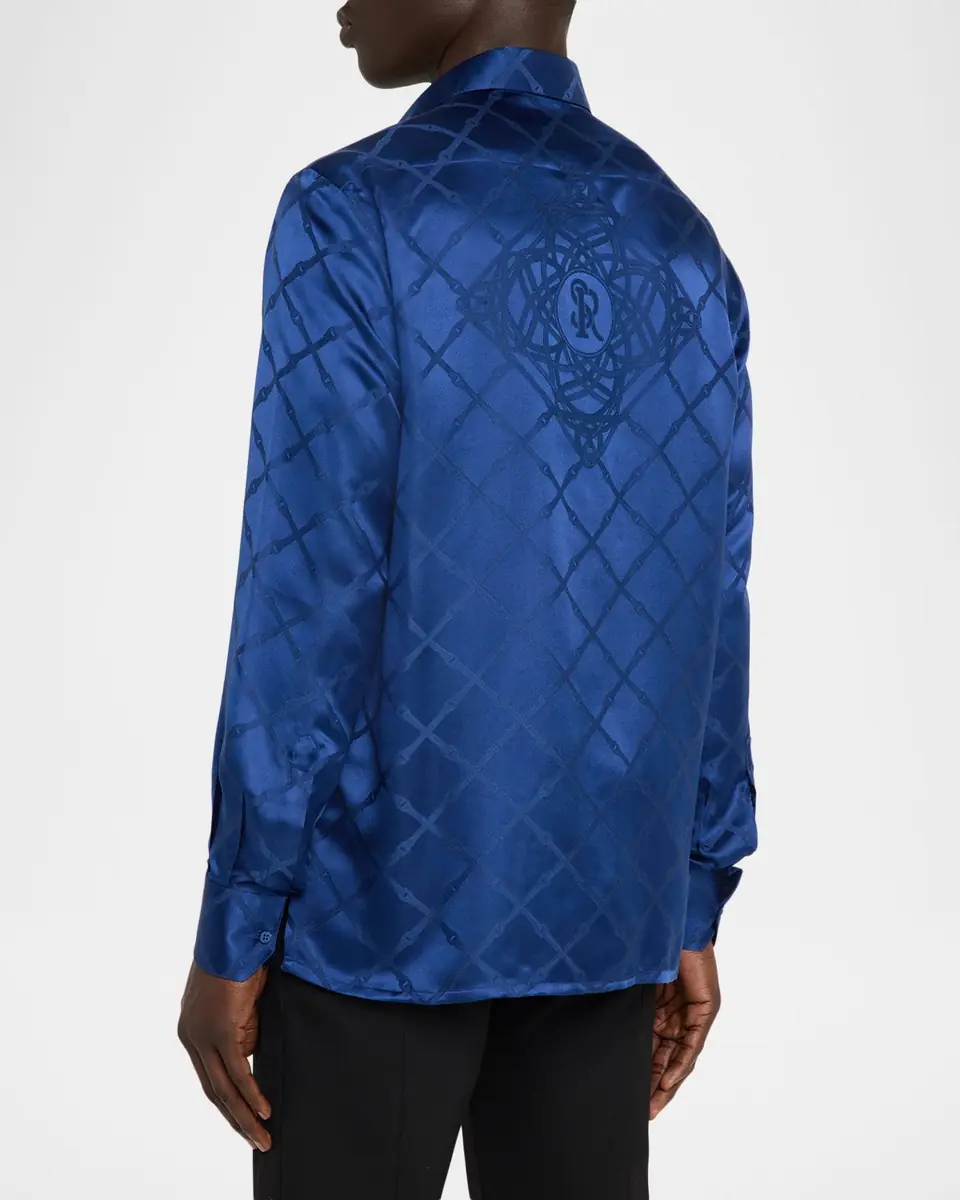 Stefano Ricci Men's Grid-Check Jacquard Silk Dress Shirt | Thumbnail 3 Stefano Ricci Men's Grid-Check Jacquard Silk Dress Shirt | Thumbnail 3