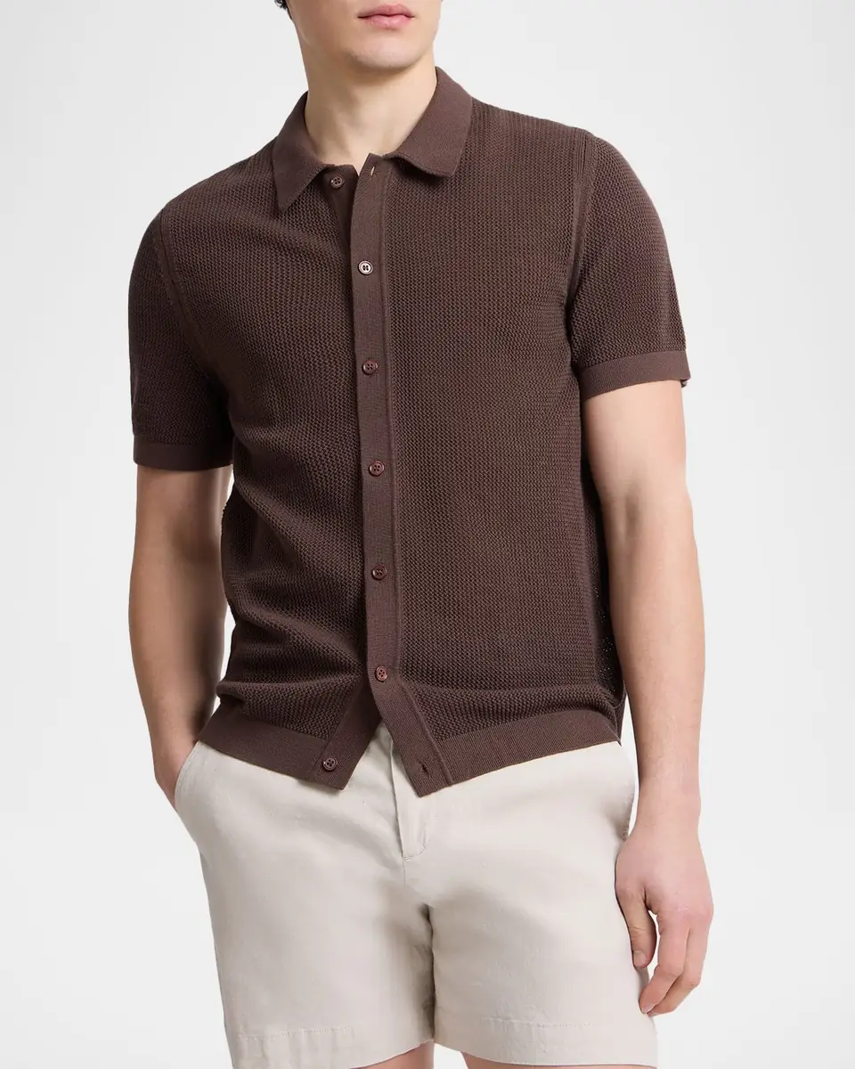Onia Men's Cotton Crochet Knit Short-Sleeve Shirt | Thumbnail 4 Onia Men's Cotton Crochet Knit Short-Sleeve Shirt | Thumbnail 4