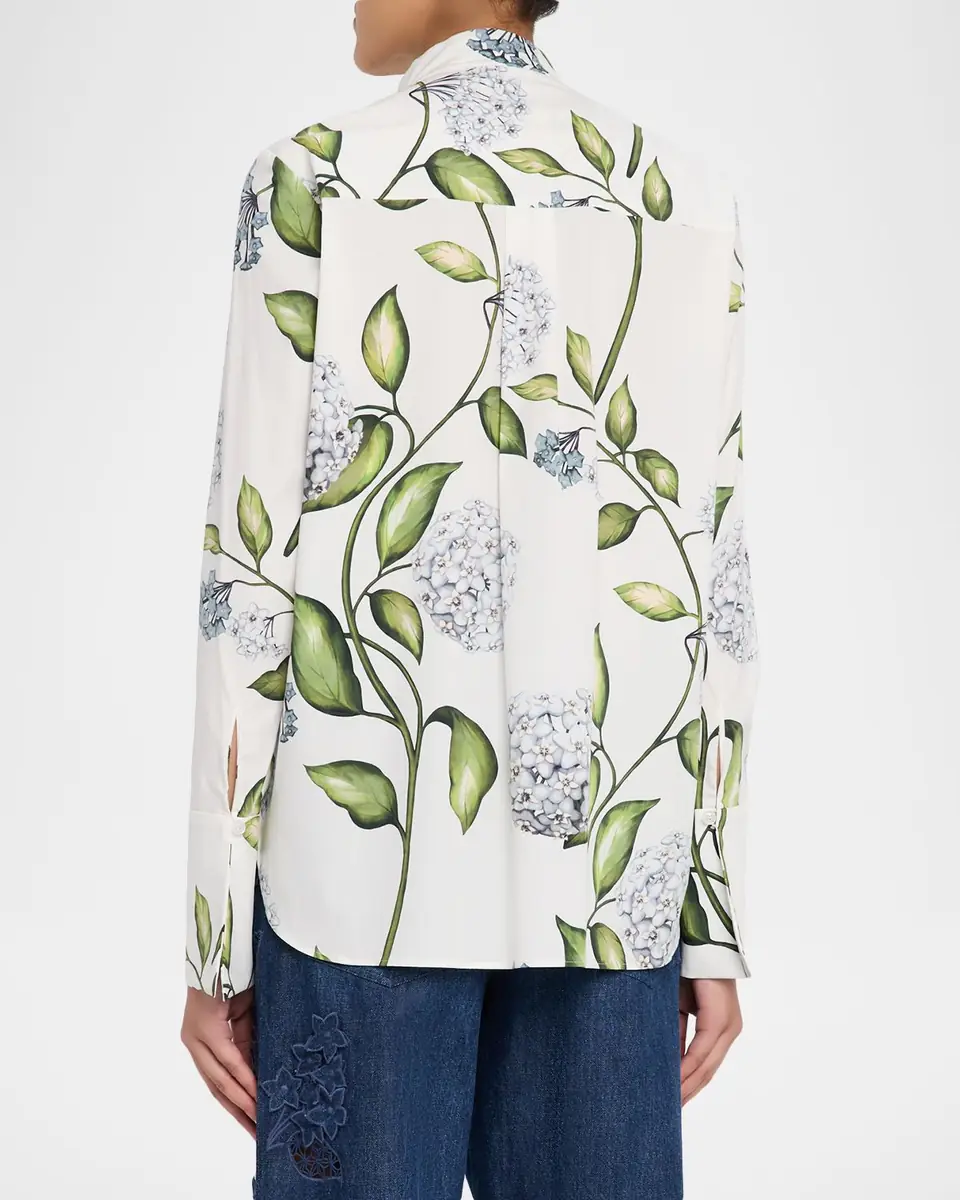 Oscar de la Renta Embroidered Porcelain Flowers Button-Front Shirt | Thumbnail 3 Oscar de la Renta Embroidered Porcelain Flowers Button-Front Shirt | Thumbnail 3