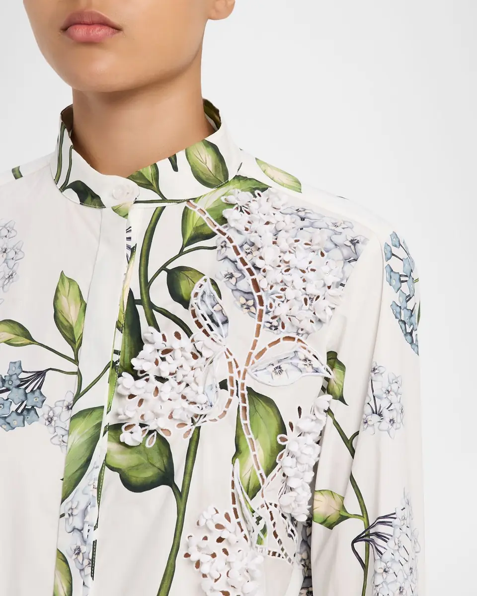 Oscar de la Renta Embroidered Porcelain Flowers Button-Front Shirt | Thumbnail 5 Oscar de la Renta Embroidered Porcelain Flowers Button-Front Shirt | Thumbnail 5