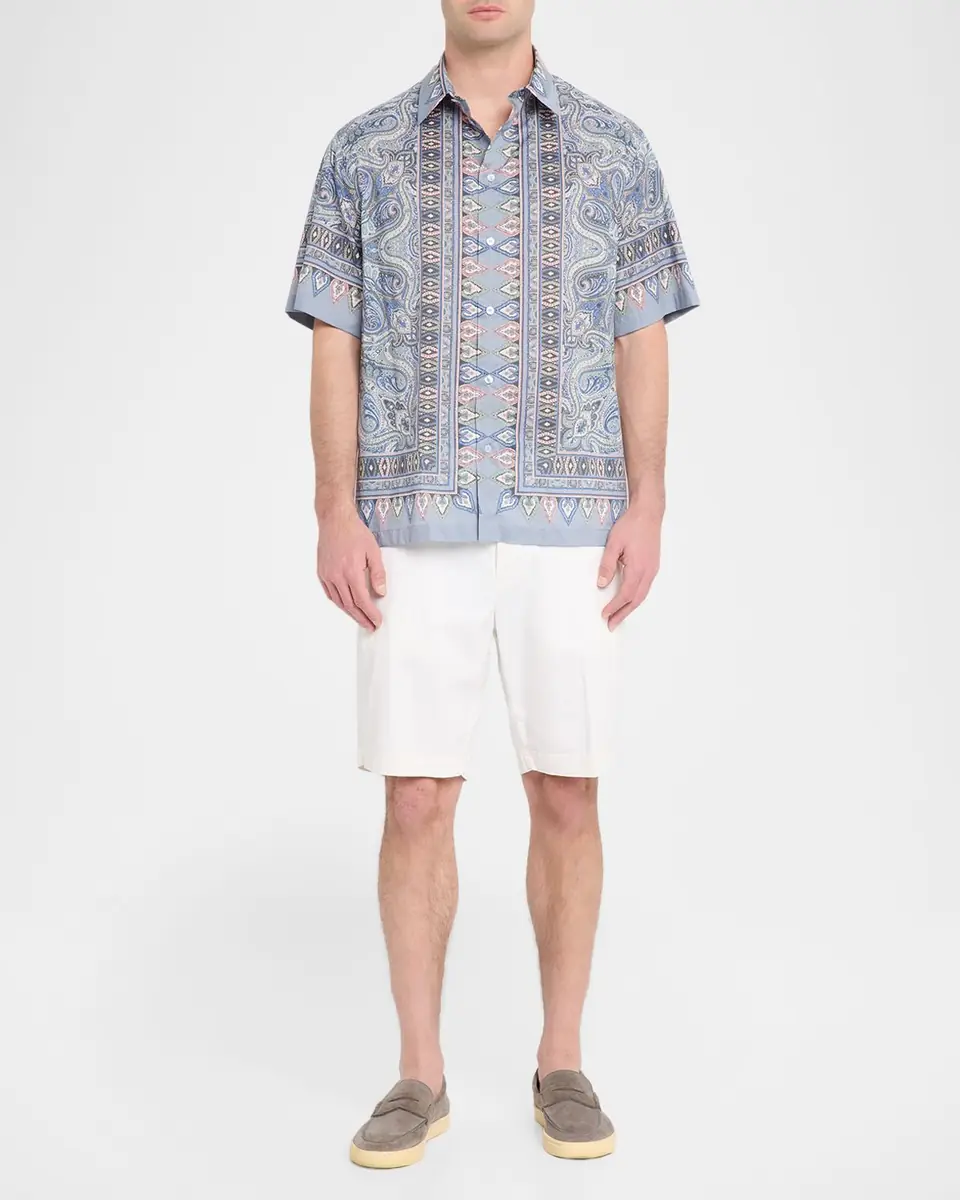 Etro en's Paisley-Print Short-Sleeved Button-Front Shirt | Thumbnail 2