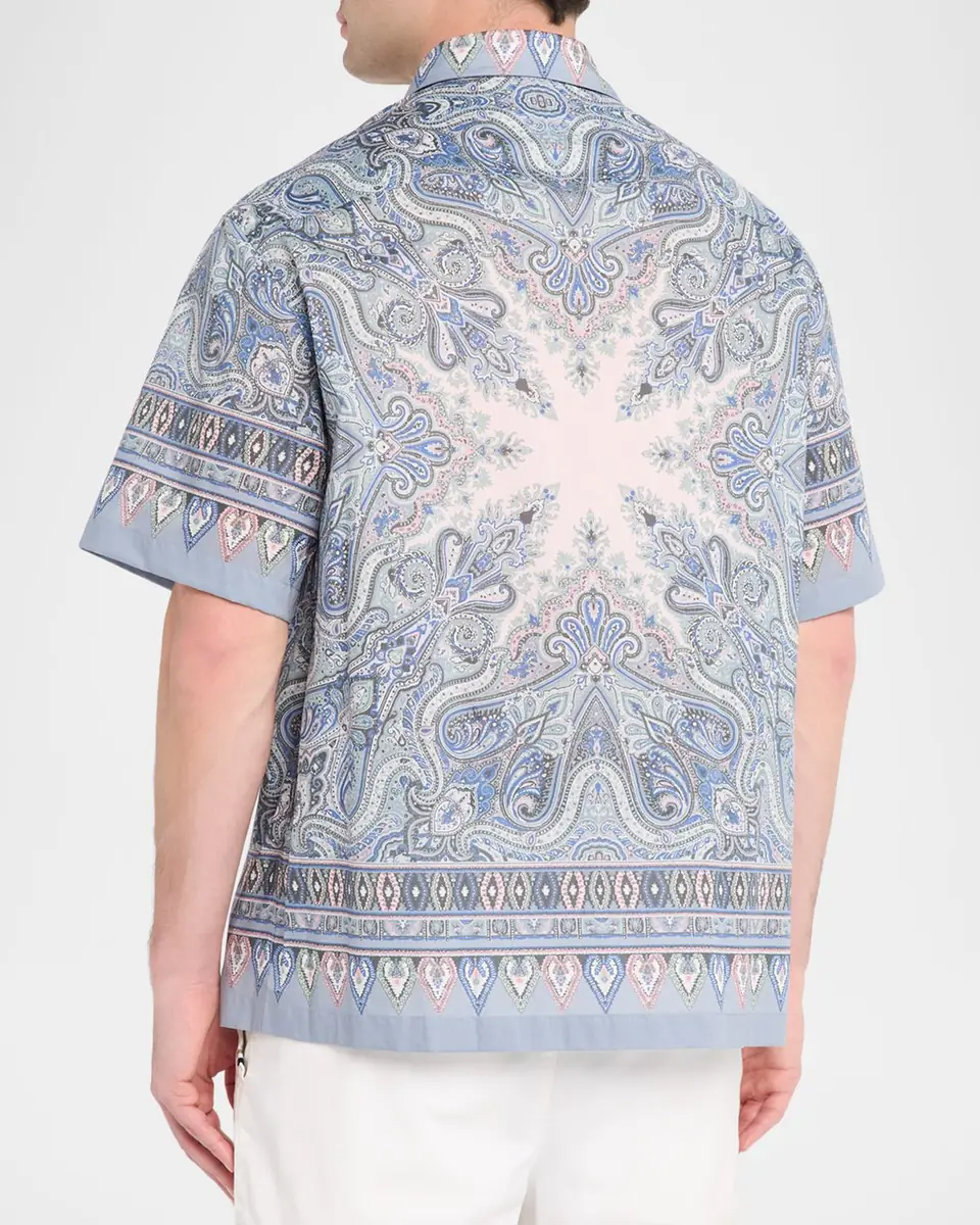 Etro en's Paisley-Print Short-Sleeved Button-Front Shirt | Thumbnail 3