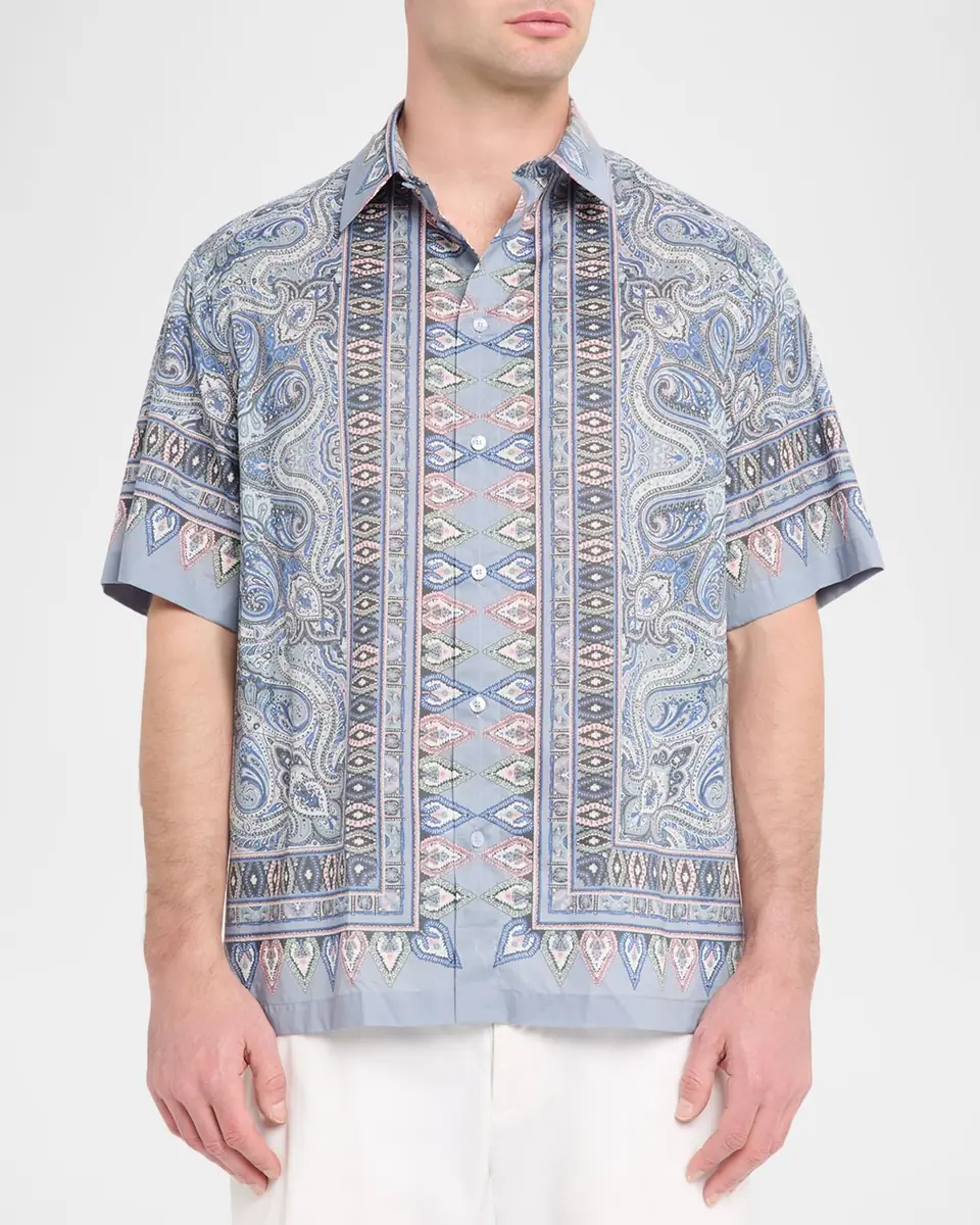 Etro en's Paisley-Print Short-Sleeved Button-Front Shirt | Thumbnail 4