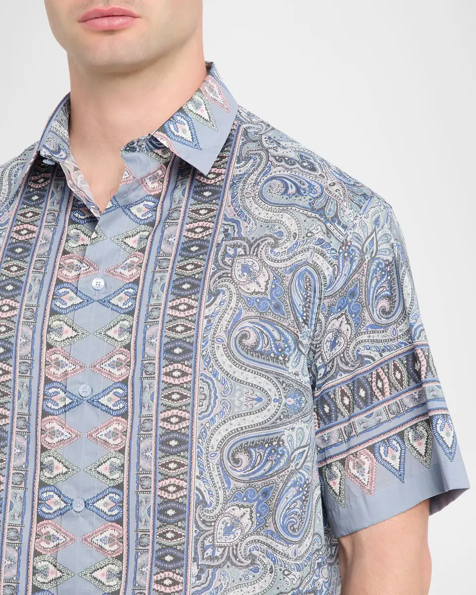 Etro en's Paisley-Print Short-Sleeved Button-Front Shirt | Thumbnail 5