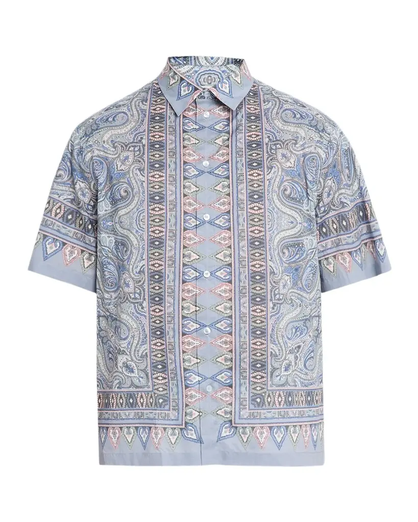 en's Paisley-Print Short-Sleeved Button-Front Shirt en's Paisley-Print Short-Sleeved Button-Front Shirt