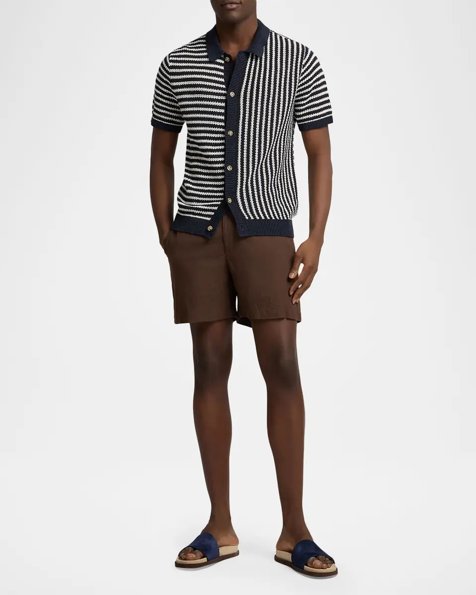 Onia Men's Striped Linen Short-Sleeve Button-Down Sweater | Thumbnail 2 Onia Men's Striped Linen Short-Sleeve Button-Down Sweater | Thumbnail 2
