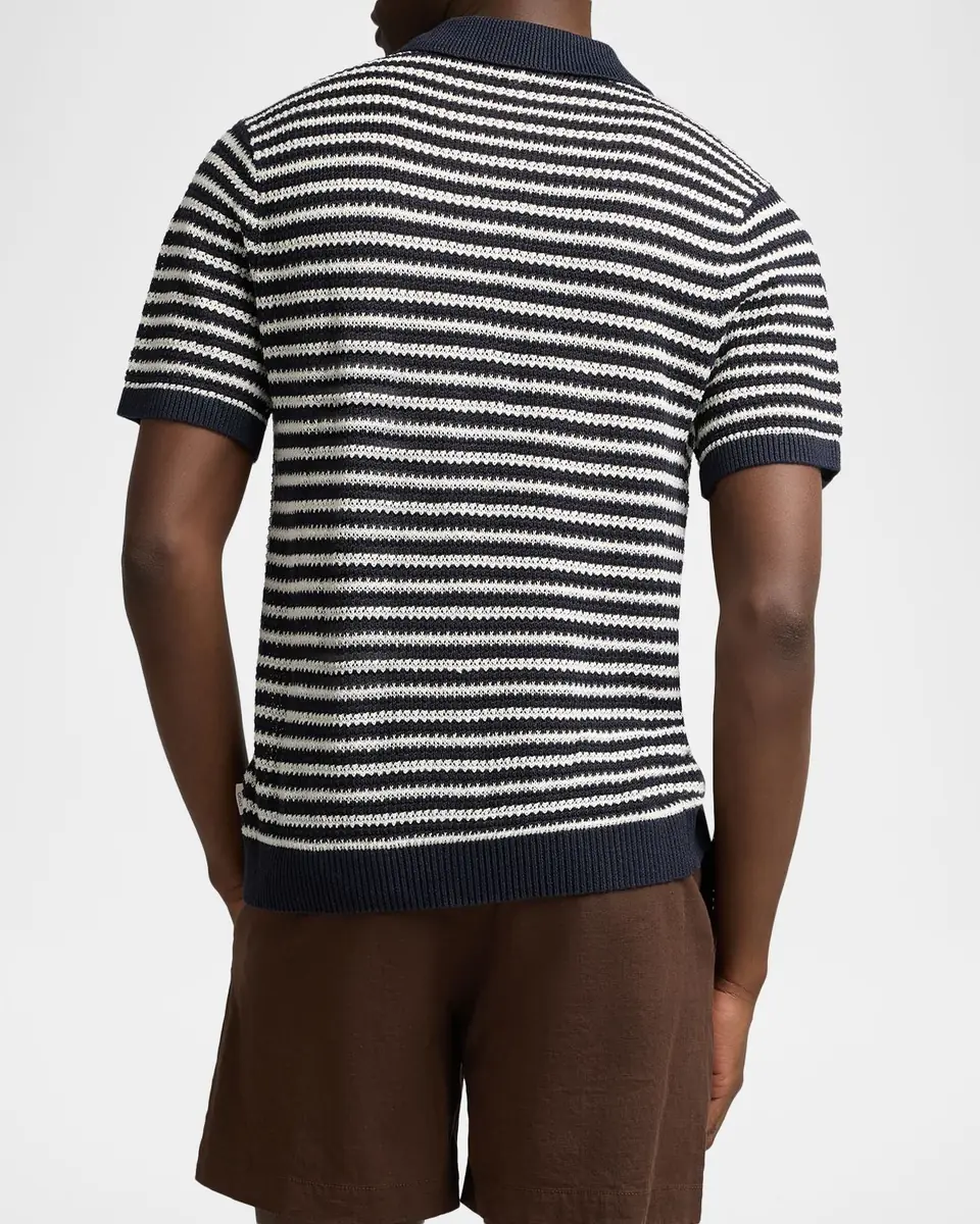 Onia Men's Striped Linen Short-Sleeve Button-Down Sweater | Thumbnail 3 Onia Men's Striped Linen Short-Sleeve Button-Down Sweater | Thumbnail 3