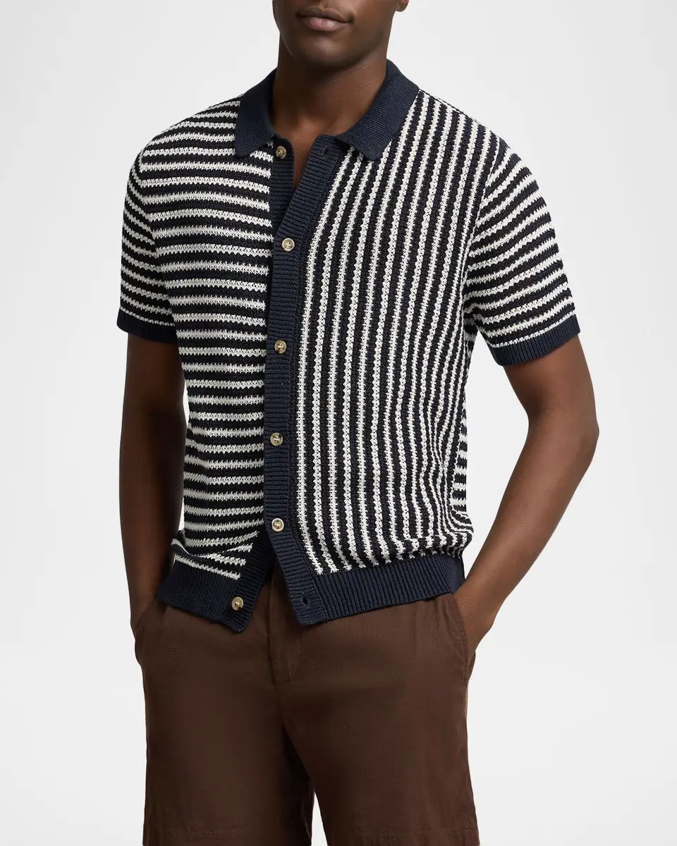 Onia Men's Striped Linen Short-Sleeve Button-Down Sweater | Thumbnail 4 Onia Men's Striped Linen Short-Sleeve Button-Down Sweater | Thumbnail 4