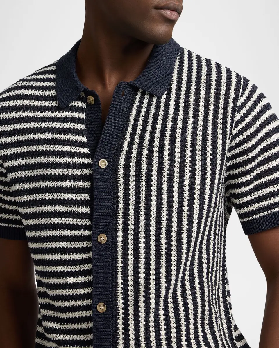 Onia Men's Striped Linen Short-Sleeve Button-Down Sweater | Thumbnail 5 Onia Men's Striped Linen Short-Sleeve Button-Down Sweater | Thumbnail 5