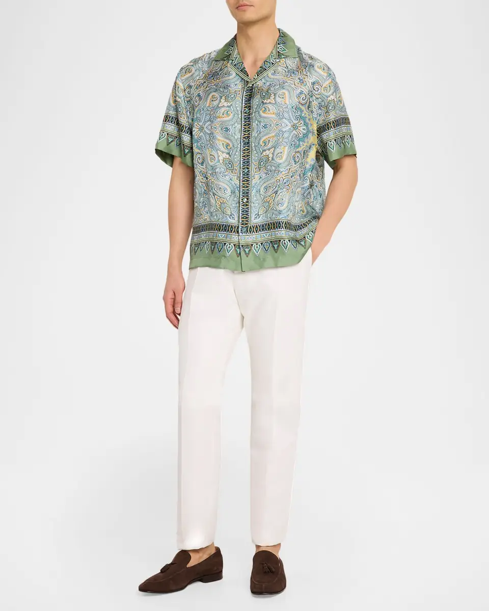 Etro Men's Silk Paisley Bowling Shirt | Thumbnail 2
