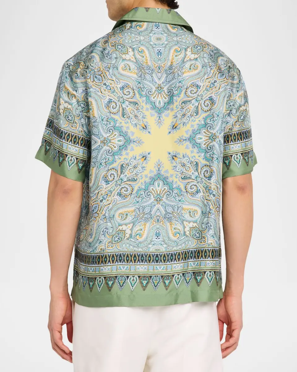 Etro Men's Silk Paisley Bowling Shirt | Thumbnail 3