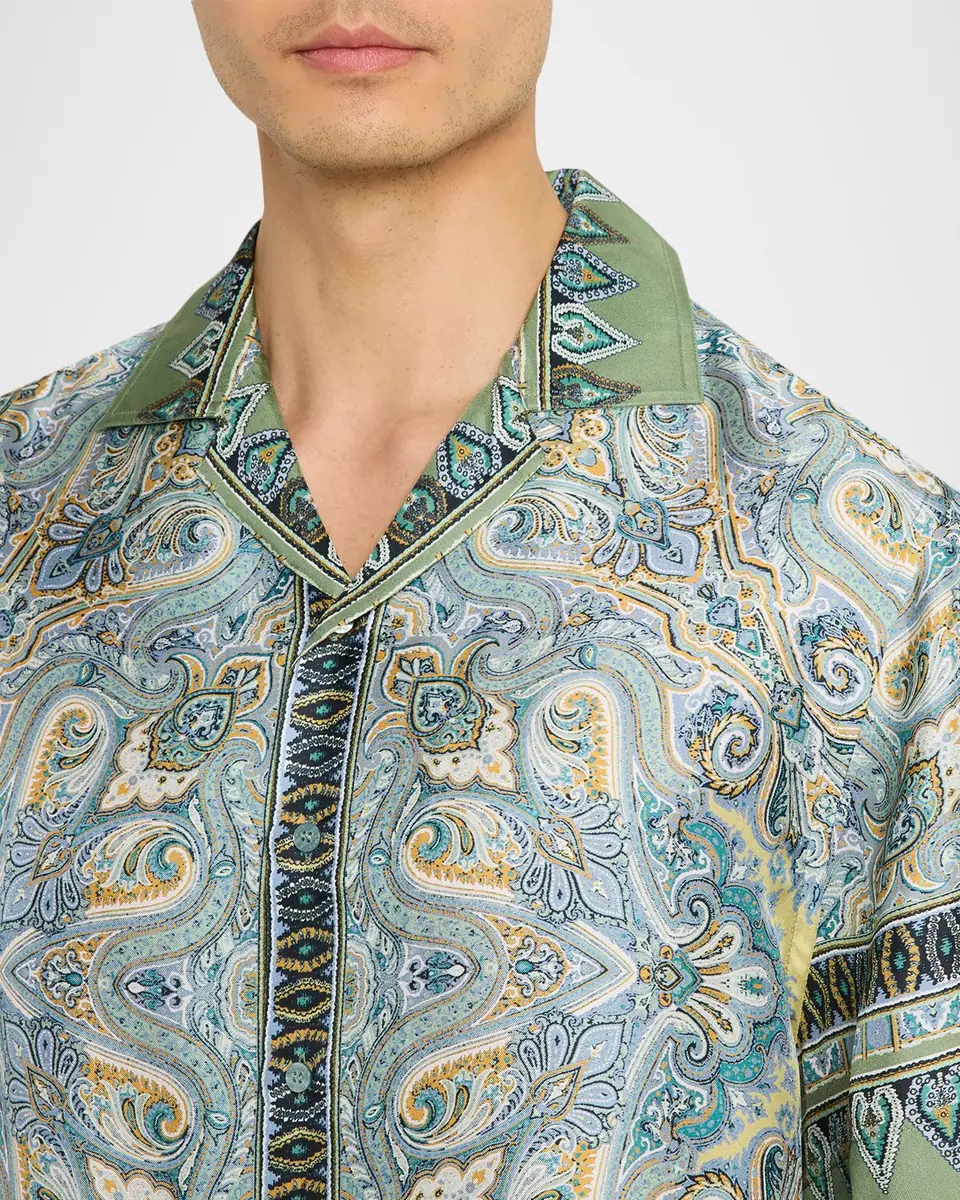 Etro Men's Silk Paisley Bowling Shirt | Thumbnail 5