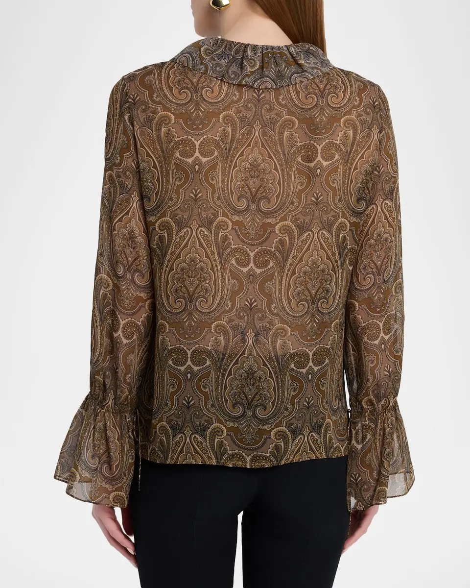 Nili Lotan Cecily Paisley Silk Ruffle Shirt | Thumbnail 3