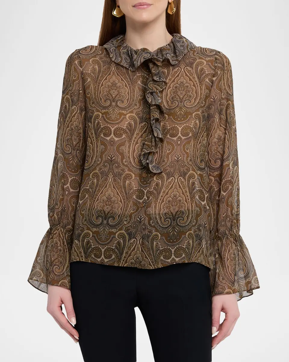 Nili Lotan Cecily Paisley Silk Ruffle Shirt | Thumbnail 4
