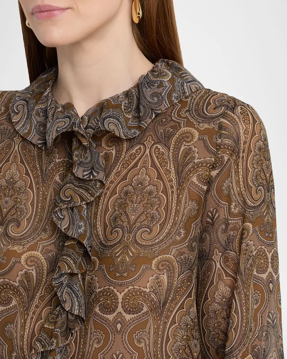 Nili Lotan Cecily Paisley Silk Ruffle Shirt | Thumbnail 5