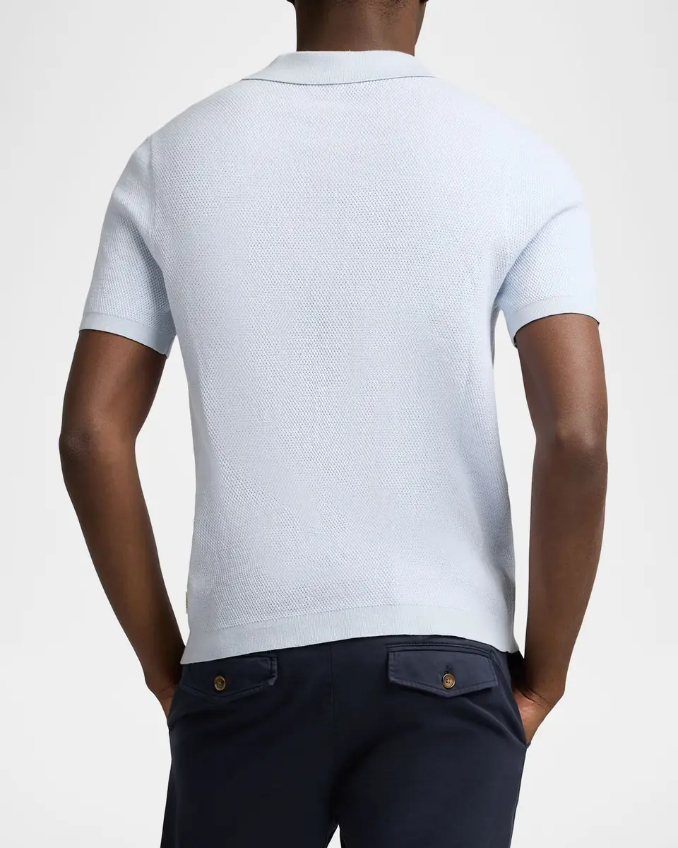 Onia Men's Tipped Linen Knit Johnny Collar Polo Shirt | Thumbnail 2 Onia Men's Tipped Linen Knit Johnny Collar Polo Shirt | Thumbnail 2