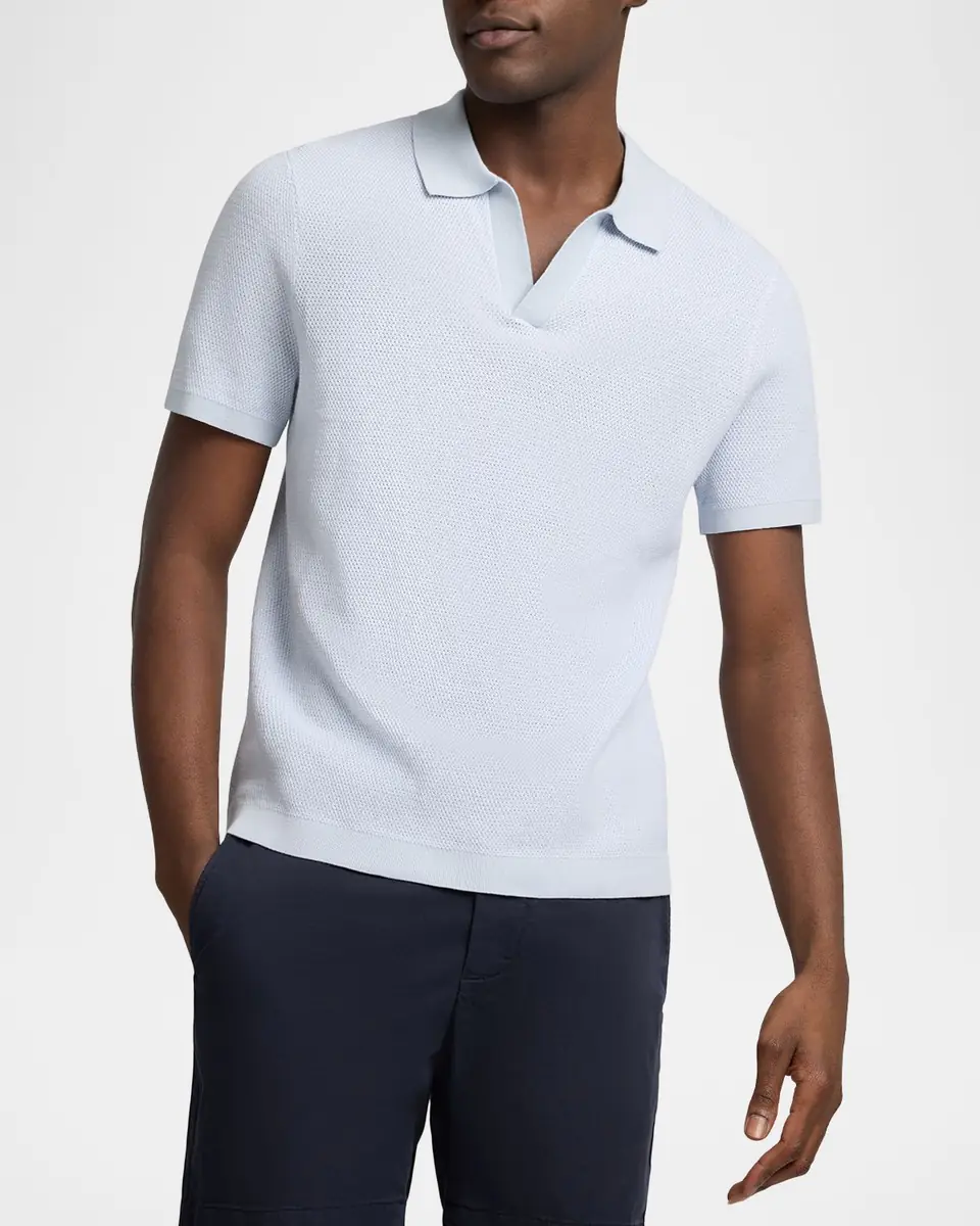 Onia Men's Tipped Linen Knit Johnny Collar Polo Shirt | Thumbnail 3 Onia Men's Tipped Linen Knit Johnny Collar Polo Shirt | Thumbnail 3