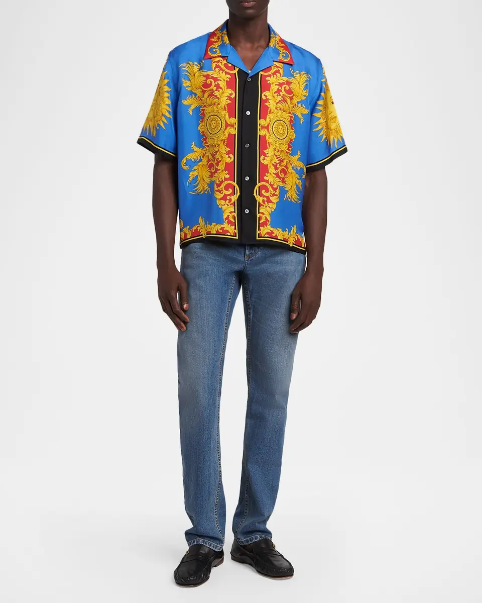 Versace Men's Barocco Silk Camp Shirt | Thumbnail 2 Versace Men's Barocco Silk Camp Shirt | Thumbnail 2