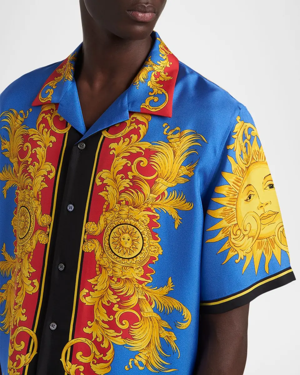 Versace Men's Barocco Silk Camp Shirt | Thumbnail 5 Versace Men's Barocco Silk Camp Shirt | Thumbnail 5