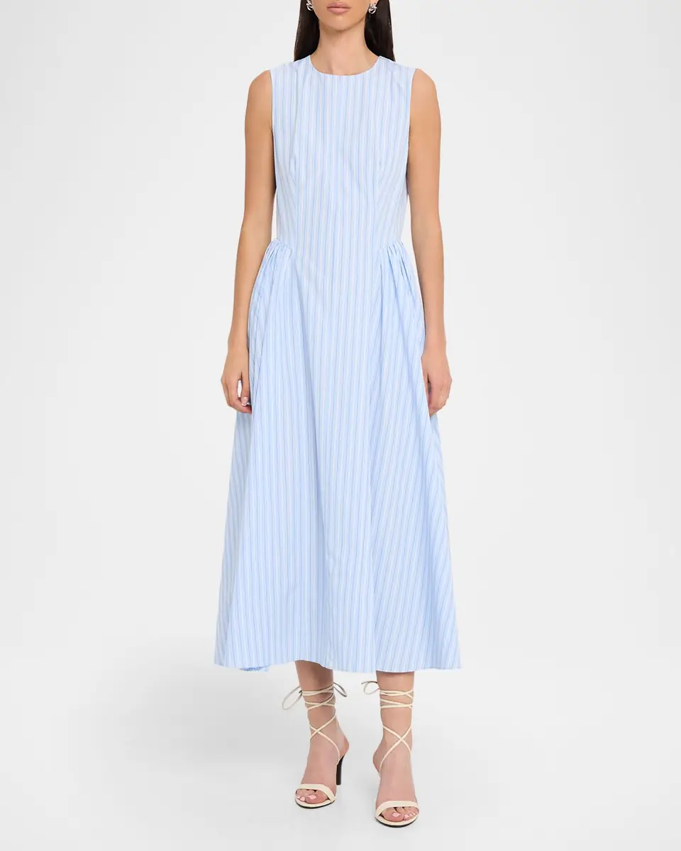 Adam Lippes Aliena Striped Cotton Sleeveless Midi Dress | Thumbnail 2