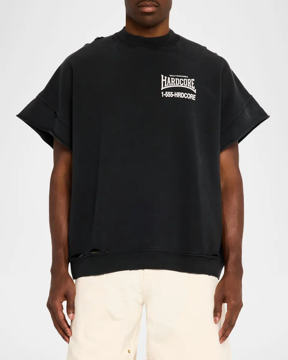 Willy Chavarria Men's Hardcore Cotton Distressed T-Shirt | Thumbnail 4